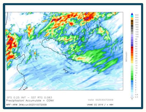 Simulazione WRF n. 1 — precipitazione accumulata