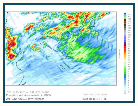 Simulazione WRF n. 7 — precipitazione accumulata
