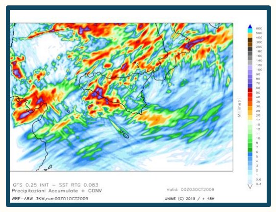 Simulazione WRF n. 9 — precipitazione accumulata